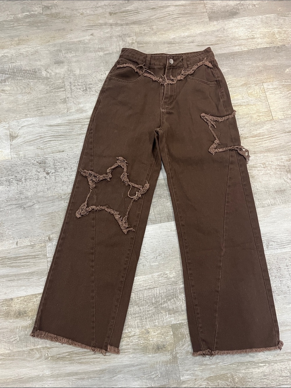 Jeans brown star ⭐️ Women's Brown Distressed Wide-Leg Jeans size 6 medium